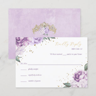 Cartão RSVP de Aniversário de Quinceañera Purple D