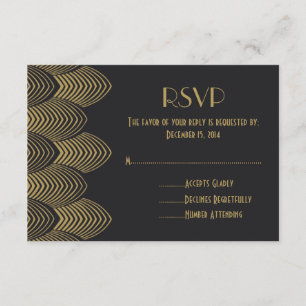 Cartão RSVP de Arte Deco Scalloped Wedding da Vint