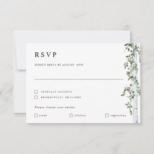 Cartão RSVP de Árvore Birch com Casamento Preferen