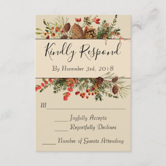 Cartão RSVP de Berries de Natal com fundo verde