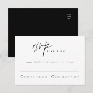 Cartão RSVP de Cartão Postal Branco Preto Negrito 