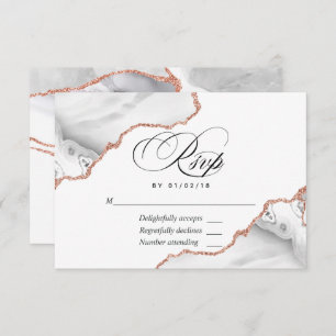 Cartão RSVP de Casamento Agata de Branco e Rosa Do