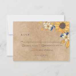 Cartão RSVP de Casamento Amarelo Russo de Girassol