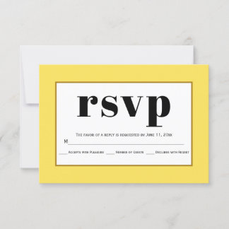 Cartão RSVP de casamento amarelo-tipografia preto