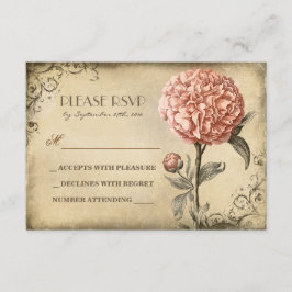 cartão RSVP de casamento antigo com floração de pe