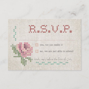 Cartão RSVP de Casamento Antiguo Cross-Stitch