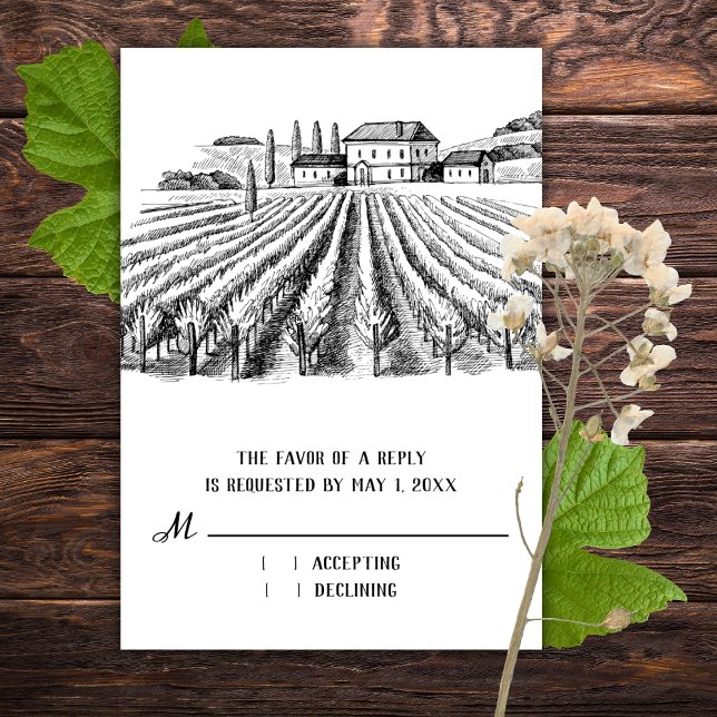 Cartão RSVP de Casamento Artístico de Vineyard Rus (Rustic Vineyard Winery Artistic Wedding RSVP Card)