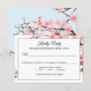 Cartão RSVP de Casamento Azul Cor-de-Rosa Cereja