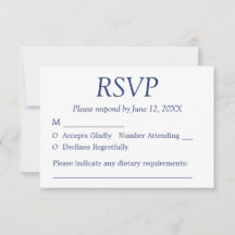 Cartão RSVP de Casamento Azul de Marinho Minimalis