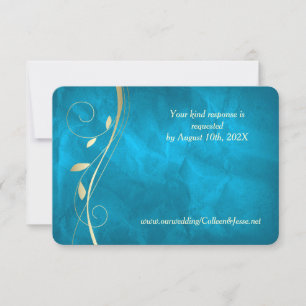 Cartão RSVP de Casamento Azul de Teal Azul Dourad