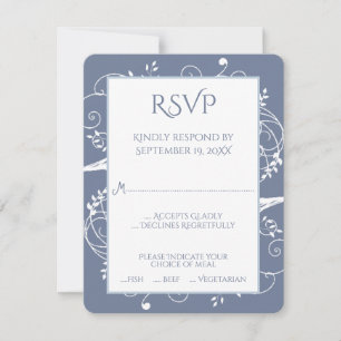 Cartão RSVP de Casamento Azul Dusty Flourish