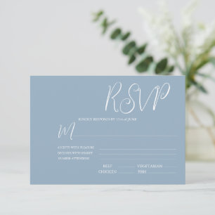 Cartão RSVP de Casamento Azul e Branco Elegante
