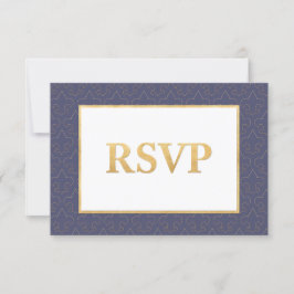 Cartão RSVP de Casamento Azul e Dourado Fleur De L