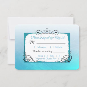 Cartão RSVP de Casamento Azul e Negro