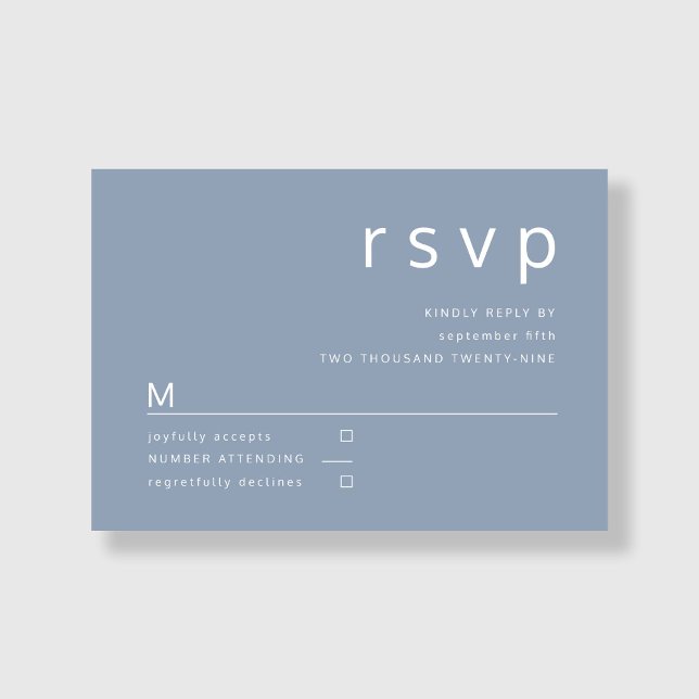 Cartão RSVP de Casamento Azul Elegante Moderno Dus (Elegant Modern Dusty Blue Wedding RSVP Card)