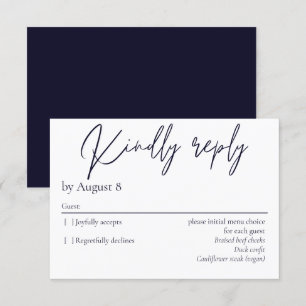 Cartão RSVP de casamento azul-escuro Elegante mari