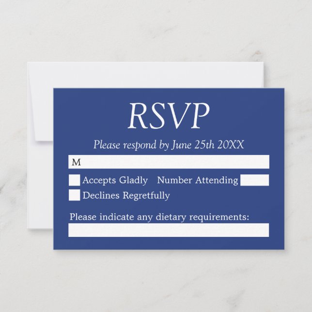 Cartão RSVP de Casamento Azul Escuro Elegante Na m (Frente)