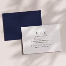 Cartão RSVP de Casamento Azul Mínimo Branco e Mari