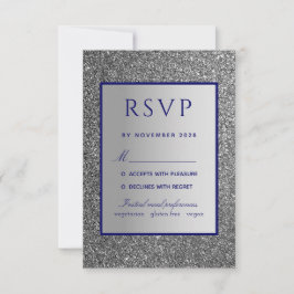 Cartão RSVP de Casamento Azul Silver