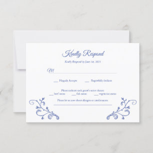 Cartão RSVP de Casamento Azul Vitoriano