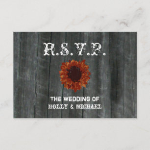 Cartão RSVP de Casamento - Barnwood & Sunflower