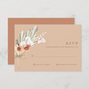 Cartão RSVP de Casamento Boho Floral Terracotta Mo