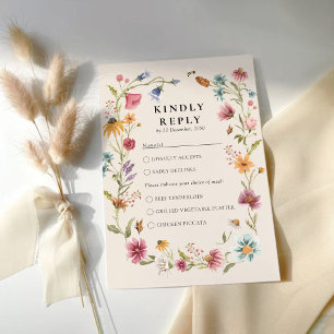 Cartão RSVP de Casamento Boho Wildflower