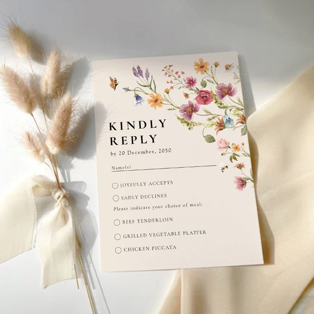 Cartão RSVP de Casamento Boho Wildflower (Criador carregado)