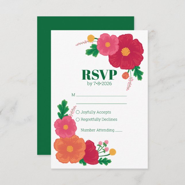 Cartão RSVP de Casamento Bold Blooms (Frente/Verso)
