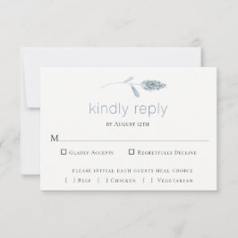 Cartão RSVP de Casamento Botânico Azul-Chapa