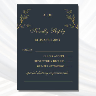 Cartão RSVP de Casamento Botânico de Carvões Monog