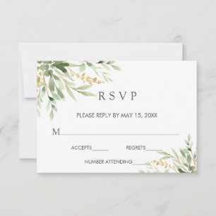 Cartão RSVP de Casamento Botânico de Folhagem Verd