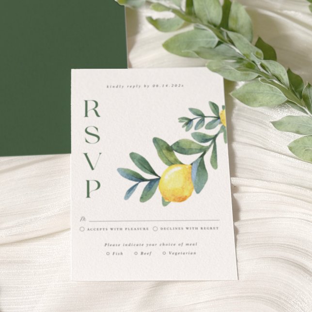 Cartão RSVP de Casamento botânico Elegant Lemon (Criador carregado)
