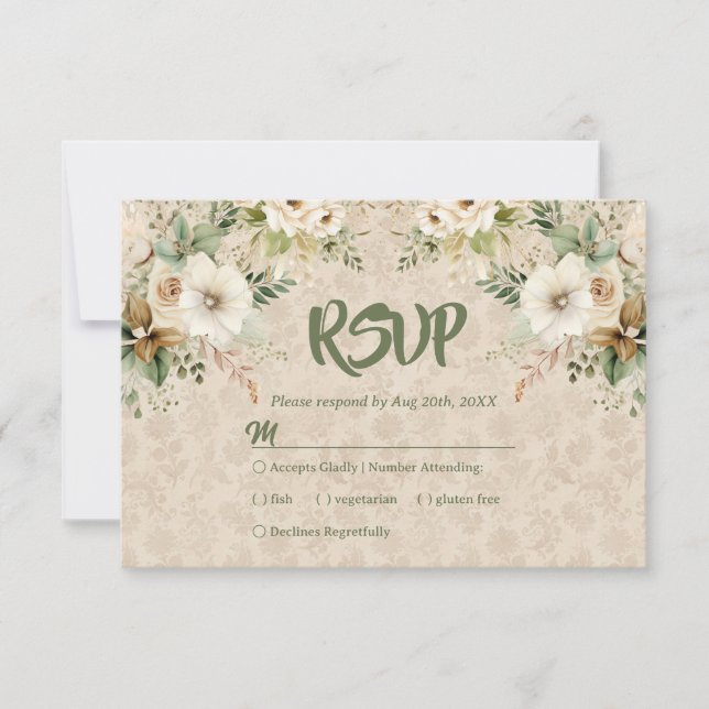 Cartão RSVP de Casamento Botânico Floral Boho Vint (Frente)