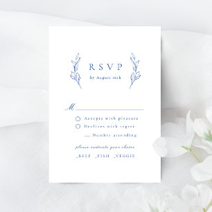Cartão RSVP de casamento botânico simples azul ele