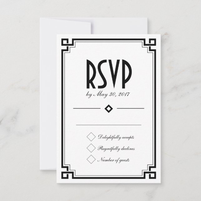 Cartão RSVP de Casamento Branco de Quadros Deco de (Frente)