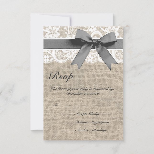 Cartão RSVP de Casamento Branco e Burlap (Frente)