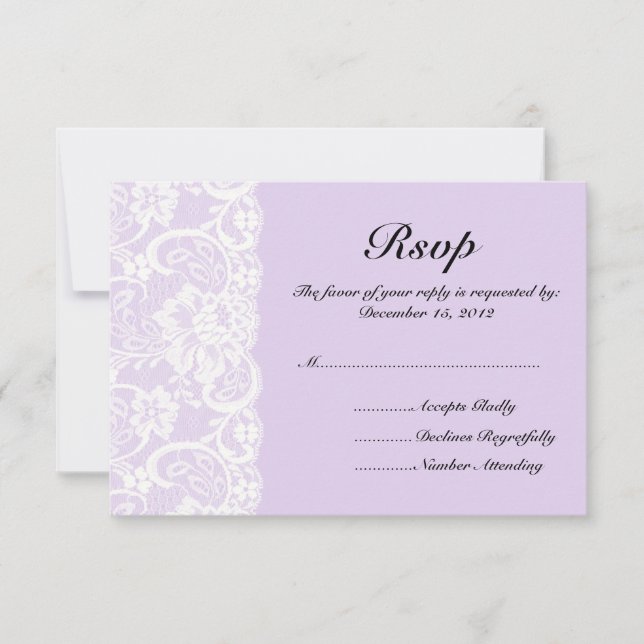 Cartão RSVP de Casamento Branco e Lilac (Frente)
