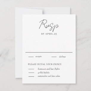 Cartão RSVP de Casamento Branco e Preto Mínimo