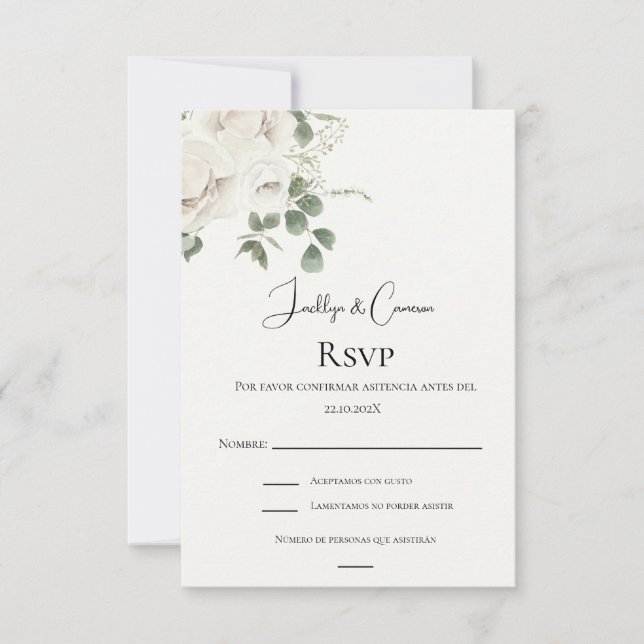 Cartão RSVP de Casamento Branco Espanhol (Frente)