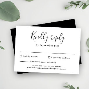 Cartão RSVP de Casamento Branco Preto com Script M