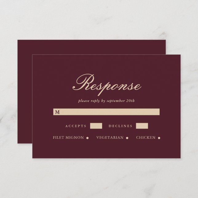 Cartão RSVP de Casamento Burgundy Simples e Elegan (Frente/Verso)