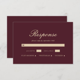Cartão RSVP de Casamento Burgundy Simples e Elegan