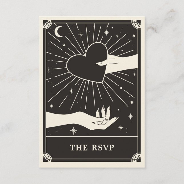 Cartão RSVP de Casamento Celestial Boho Tarot (Frente)