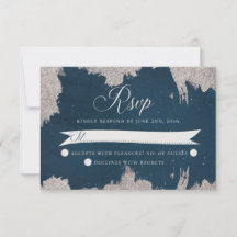 Cartão RSVP de Casamento Celestial de marinho Azul