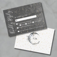 Cartão RSVP de Casamento Celestial Dourado Crescen