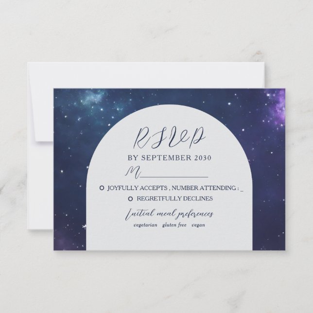 Cartão RSVP de Casamento Celestial Romântico (Frente)