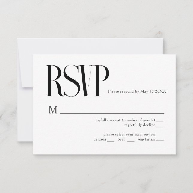 Cartão RSVP de Casamento Chic Minimalista (Frente)