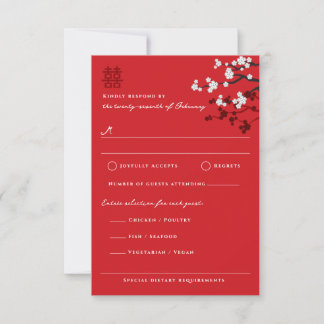 Cartão RSVP de Casamento Chinês de Felicidade Dupl