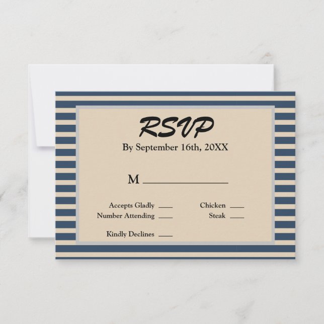 Cartão RSVP de Casamento Clássico Blue Stripes (Frente)